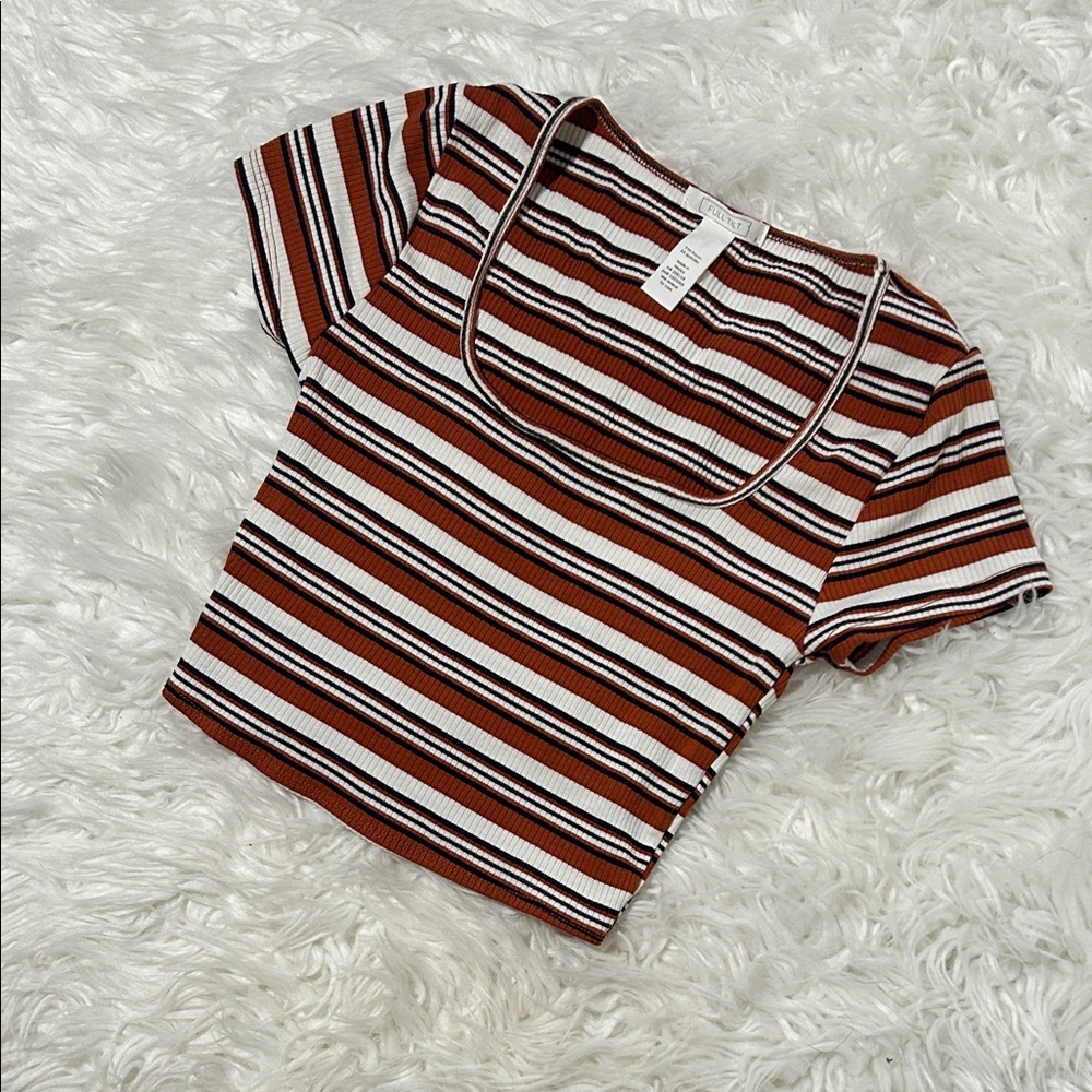 FULL TILT Striped Brown and White Women's Top - Picture 3 of 6